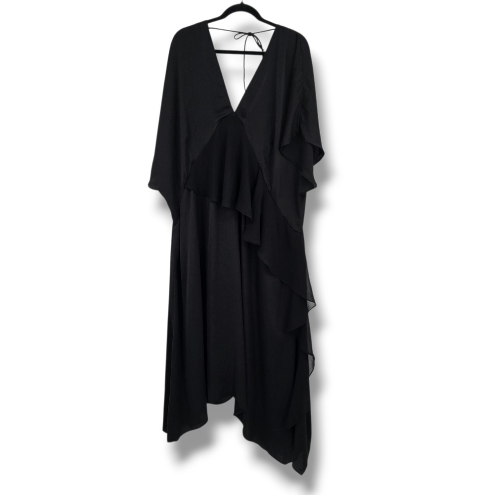 ASOS DESIGN Curve Womens Black Ruffle V-Neck Midi Dress Plus Size US 24 Tie Back